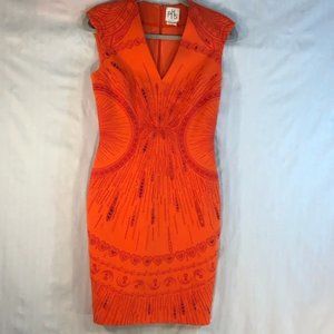 PH5 Orange Bodycon Dress Lazer Cut Outs Detailed Embroidery Sleeveless V Neck 4